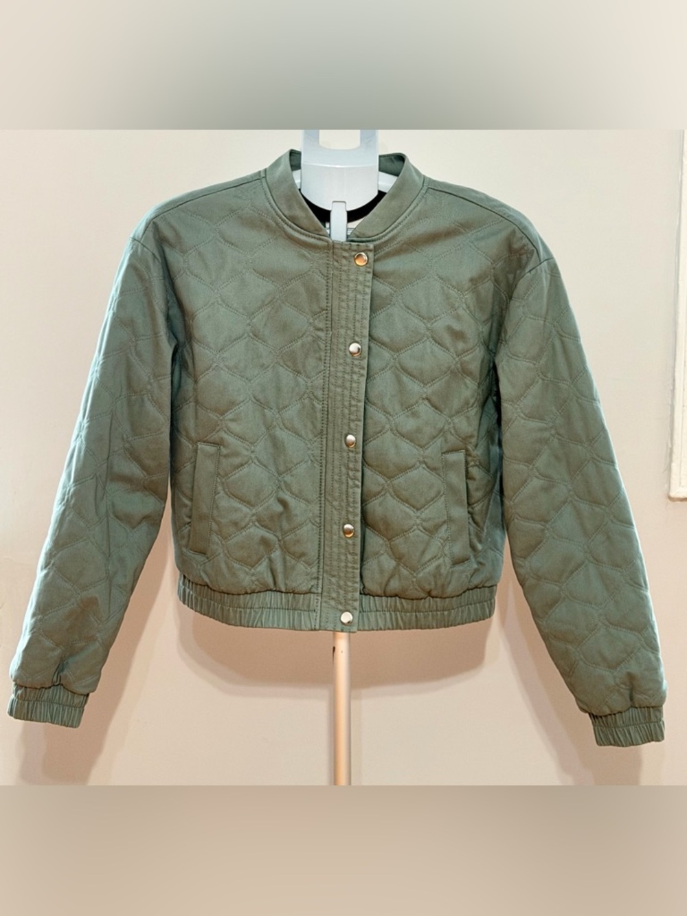 LOFT Quilted Olive Green Bomber Jacket - Picture 2 of 7
